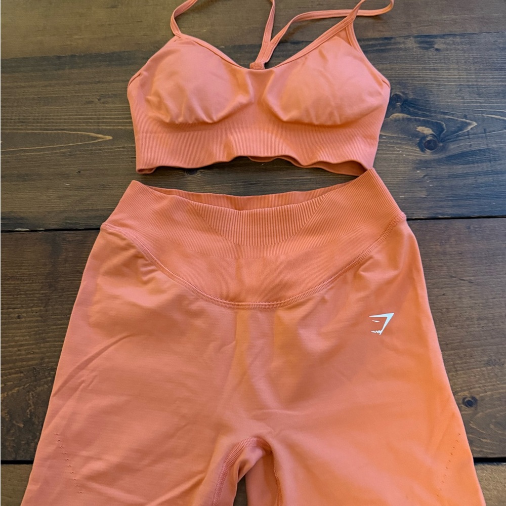 Gymshark Orange Sports Bra and Shorts Set